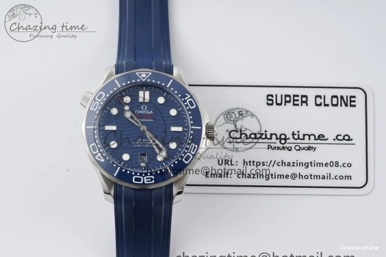 0417 Fashionable Seamaster Diver 300M ZF 1:1 Best Edition Blue Ceramic Blue Dial on Blue Rubber Strap A 7822